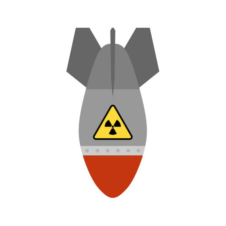 air bomb atomic war aviation symbol flat design vector illustration. Air nuclear bomb, atomic rocket plane, bombshell in flight isolated on a white background.のイラスト素材
