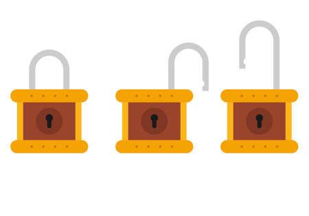Padlock icon sign symbol flat, locked and unlocked, flat design vector illustration. Opened and closed locks isolated on white backgroundのイラスト素材