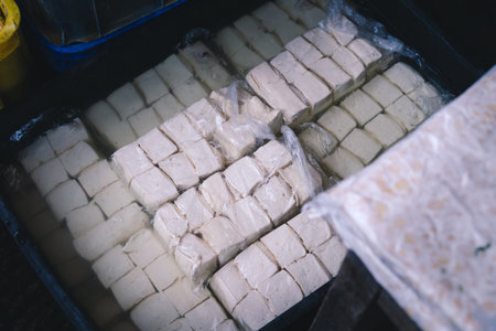 fresh tofu in local market, made from coagulating soy milkの写真素材