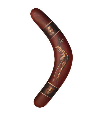 souvenir boomerang presented isolated on a white backgroundの写真素材