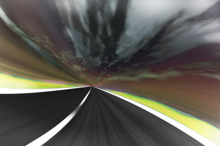Evening highway in blurry speedの写真素材