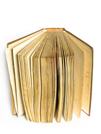 Open old yellowed book, isolatedの写真素材