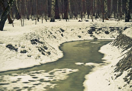 landscape with frozen brookの写真素材