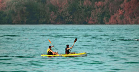 kayaking on the big water の写真素材