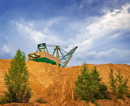 landscape with mining excavatorの写真素材