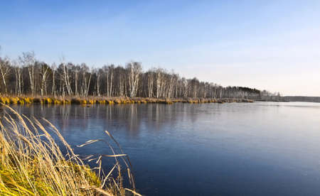 wintry landscape, frozen lakeの写真素材
