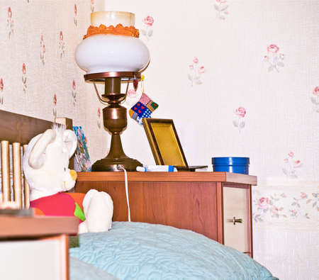 child's bed, bedside tablesの写真素材