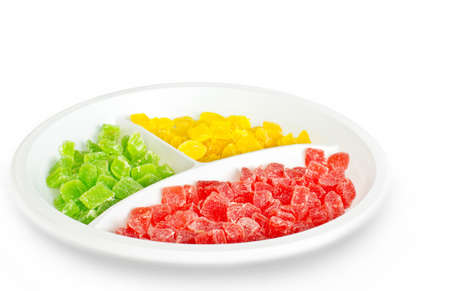 sweet dried fruits on dishの写真素材