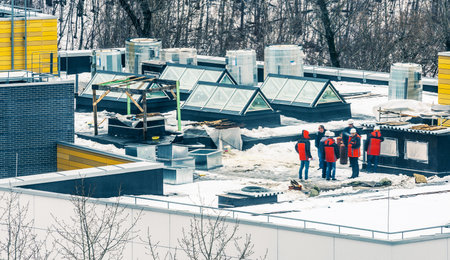 construction engineers on roofのeditorial素材
