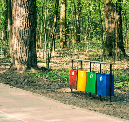 separately recycle bin in forestの写真素材