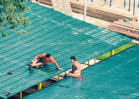 Asian builders in the construction siteのeditorial素材