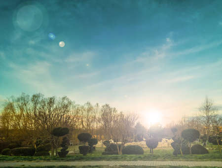 Town square at sunriseの写真素材