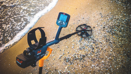 pro metal detector Minelab CTX 3030 at the beachのeditorial素材