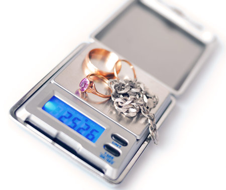 jewelry on the digital scaleの写真素材