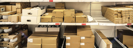 Sweden, 2015: packages are stored on the Ikea shelvesのeditorial素材