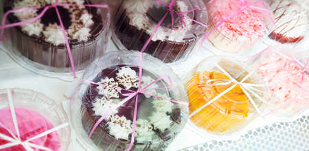 various cakes at saleの写真素材