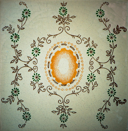 hand drawn design on the ceramic tile by unknown old author (50-60..)