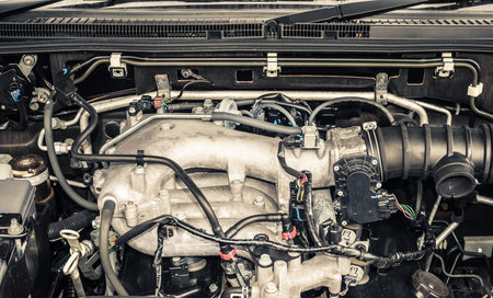Automobile engine close up