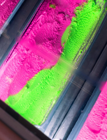 ice-creams in the refrigerated displayの写真素材