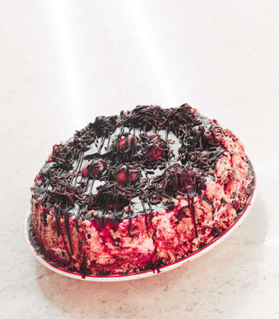 cream cherry tart on the marbleの写真素材