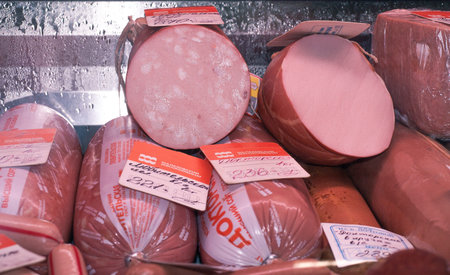 russian sausages in the refrigerator