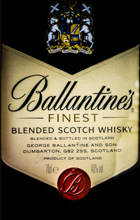 label of the finest blended scotch whisky Ballantinesのeditorial素材