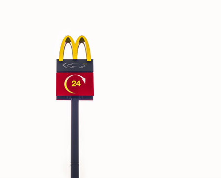 fast food restaurant McDonalds, isolated street stelaeのeditorial素材