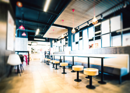 defocused interior of the fastfood cafe