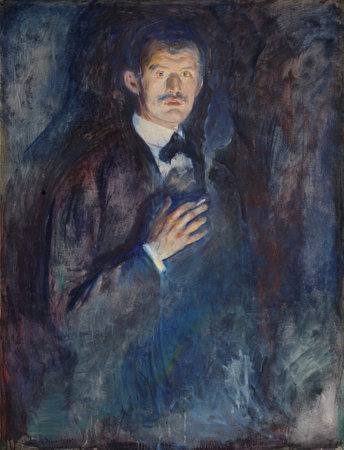 Self-Portrait with Cigarette by Edvard Munch, 1895, canvas oils. the National Gallery in Oslo, Norwayのeditorial素材