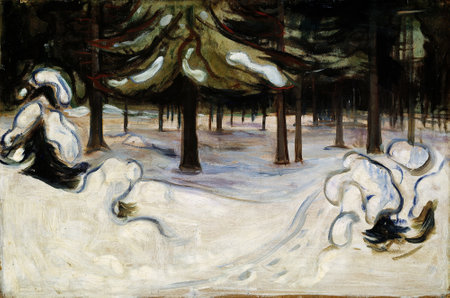 Winter in the Woods, Nordstrand by Edvard Munch, 1899, canvas, oils. the National Gallery in Oslo, Norwayのeditorial素材