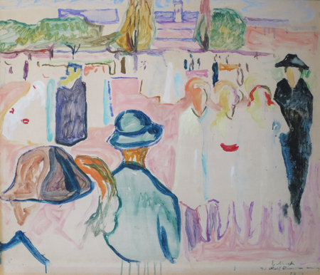 the Summer on Karl Johan Street Oslo by Edvard Munch 1931, The Bergen Art Museum in Norwayのeditorial素材