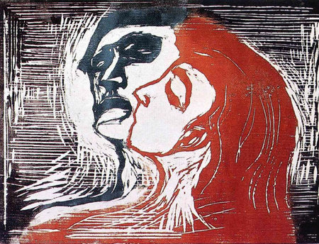 Oslo, Norway - April 04, 2020: the Man and woman I by Edvard Munch, 1905, gouache. Picture is presented in The Munch Museum (Munch-Museet)のeditorial素材