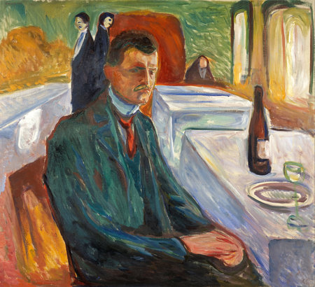 Self-portrait with a Bottle of Wine by Edvard Munch, 1906. the Munch Museum, Osloのeditorial素材
