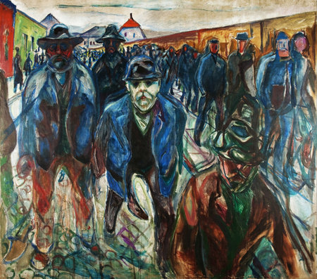 Workers On Their Way Home by Edvard Munch, 1914. the Munch Museum, Osloのeditorial素材
