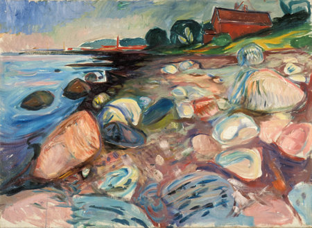 Shore With Red House by Edvard Munch, 1904. the Munch Museum, Osloのeditorial素材