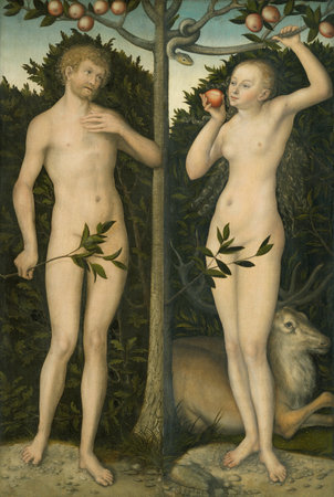My digitally altered of The Adam And Eve by Unknown from 1537. Canvas in the Art Institute Of Chicago in USAのeditorial素材