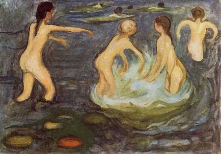 digitally altered The Bathing Girls  by Edvard Munch 1899. the Munch Museum in Oslo, Norwayのeditorial素材