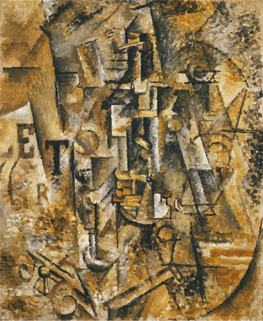 My digital altered The Still-life with Bottle of Rum (oil on canvas) by Pablo Picasso 1911. Metropolitan Museum Of Art, New Yorkのeditorial素材