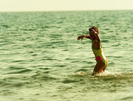 child girl on sea beachの写真素材