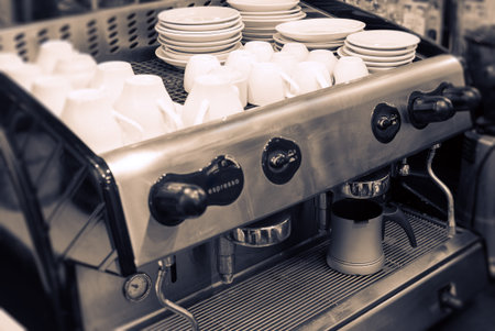 espresso coffee machine with cupsの写真素材