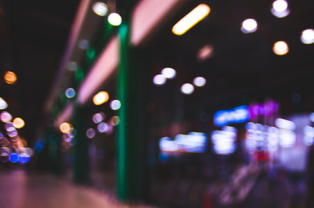 storefronts in night street, defocusedの写真素材