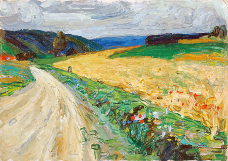 the Yellow Stagecoach by Wassily Kandinsky 1903. Lenbachhaus art museum in Munich, Germanyのeditorial素材