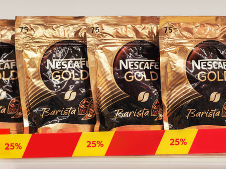 2022: instant coffee nescafe barista in bags at discount soldのeditorial素材