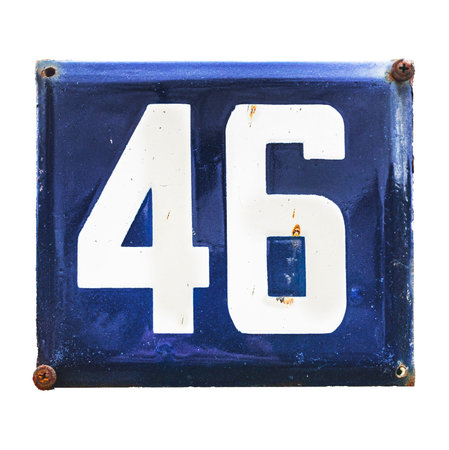 old house address number plate 46, isolated