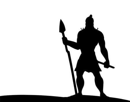 ancient asian warrior man, silhouetteのイラスト素材