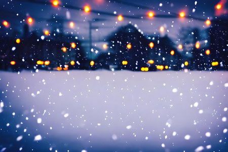 snowfall in winter evening town, Ai generated and alteredの素材
