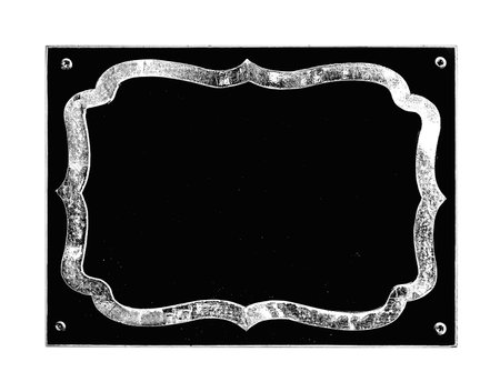 empty screwed framed metallic plate plaque, black on whiteの写真素材