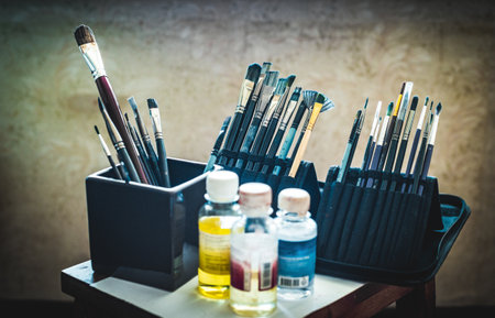 still-life with the art paintbrushes setの写真素材