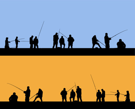fishermen fishing at morning and sunsetのイラスト素材