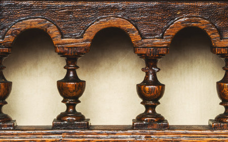 vintage varnished wooden furniture decorative detailsの写真素材